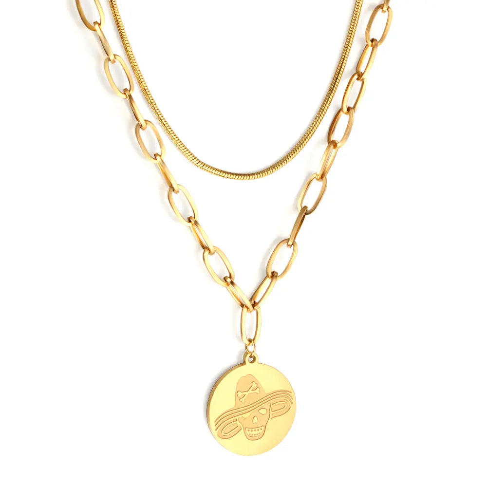 New Halloween Round Wizard Hat Skull Pattern Accessory + Chain Double Chain Necklace asonjewelry